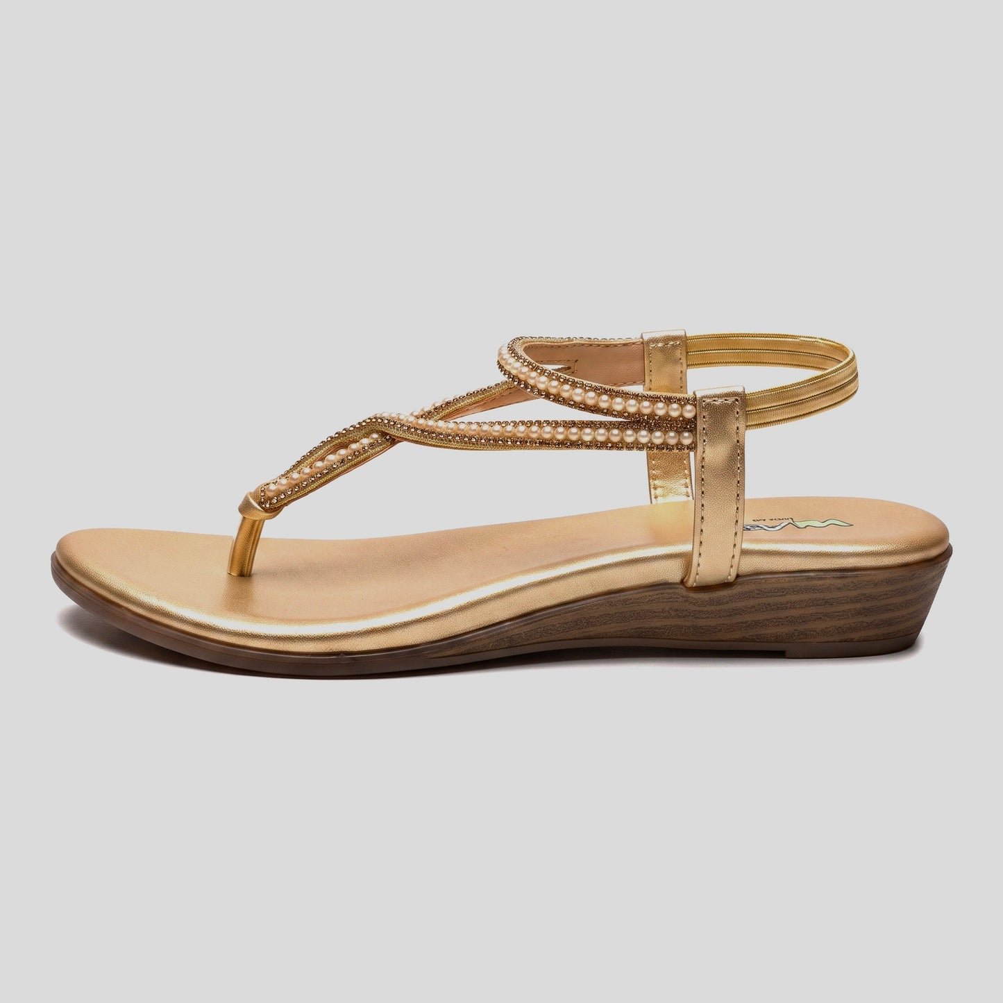 Embellished Slingback Flat Sandals – White & Gold